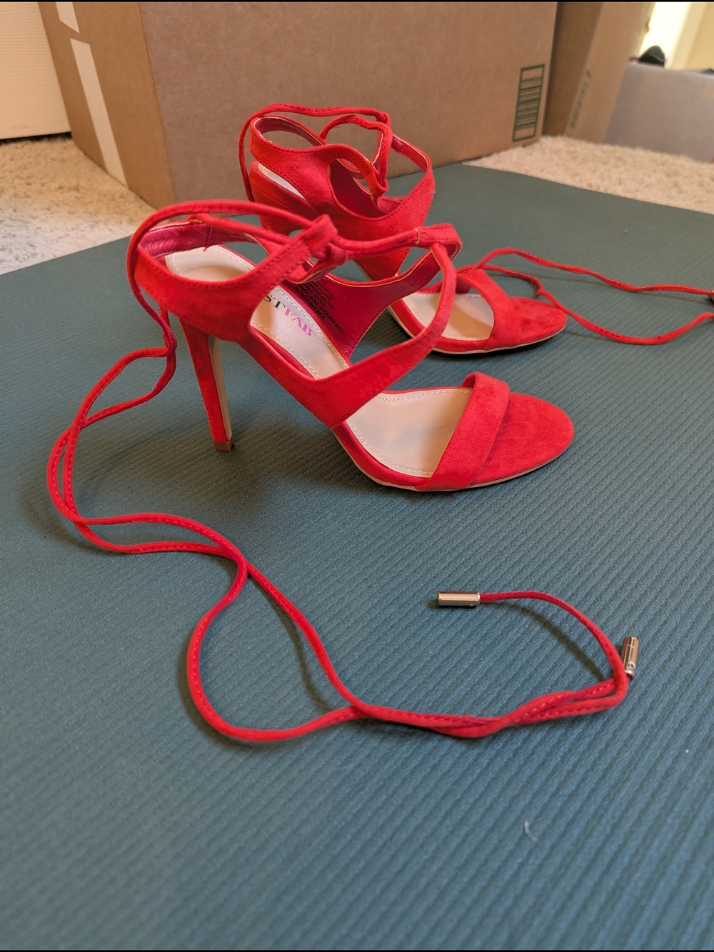 JustFab Red Lace-Up Stiletto Sandals